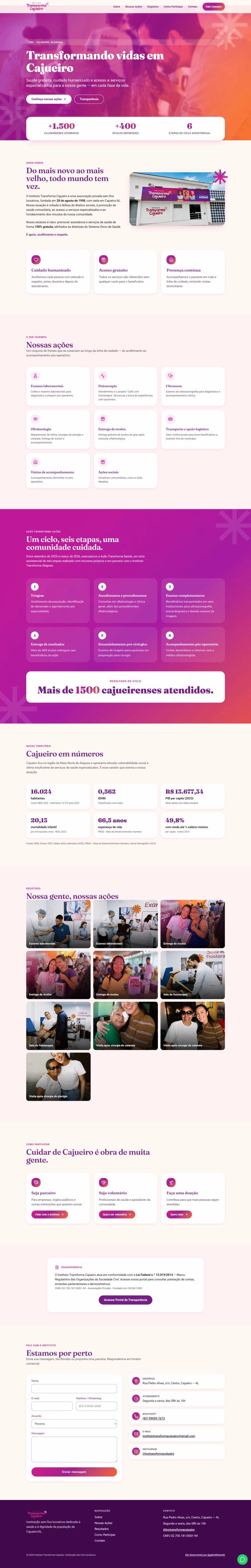 Pré-visualização do site Instituto Transforma Cajueiro